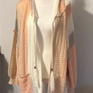 POL Pink and Cream Open Knit Cardigan
